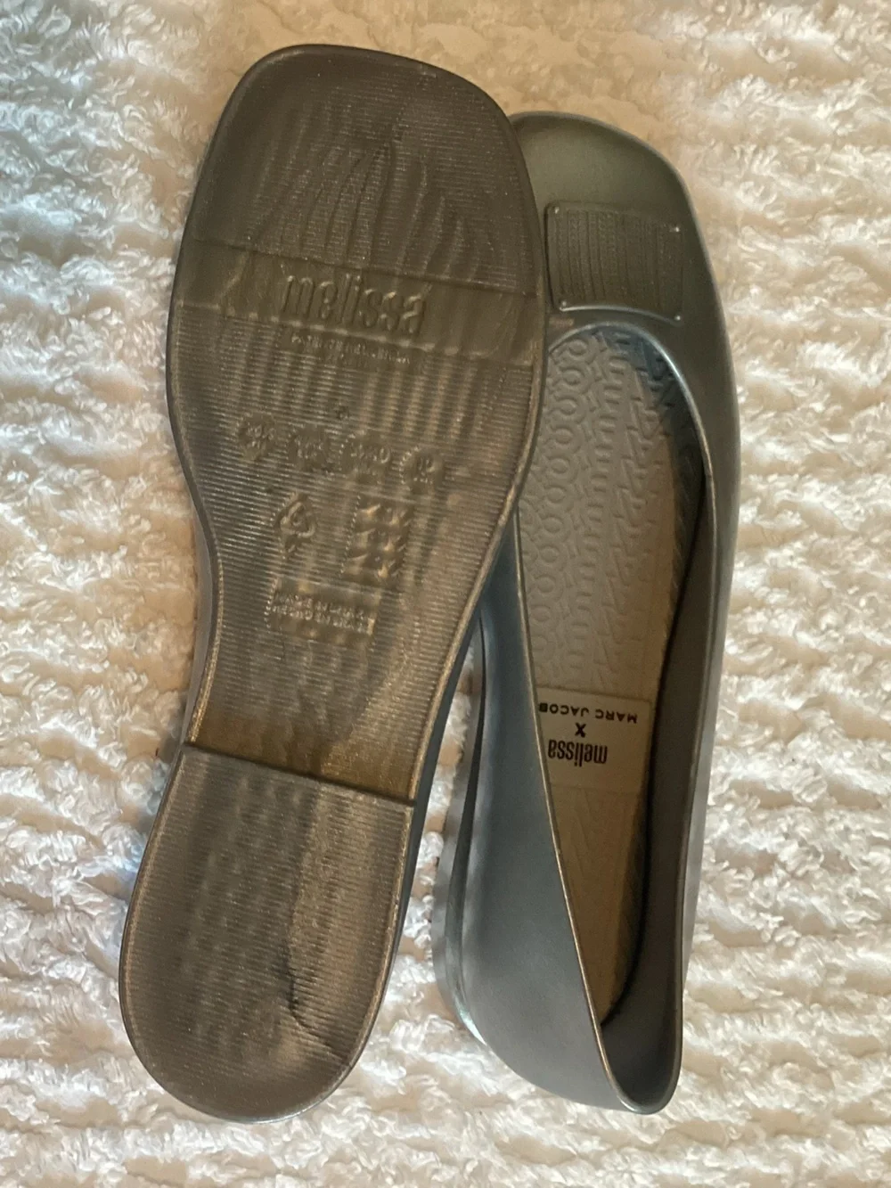Melissa x Marc Jacobs Ruby Ballet Flats – Silver Jelly Shoes – Women’s Size 10